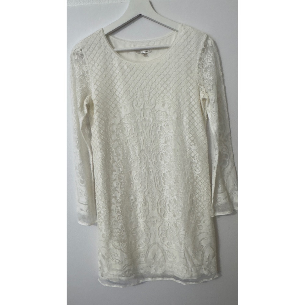 MSSP Max Studio Lace Mini Dress XS White Boho Bridal Rehearsal Romantic Ethereal